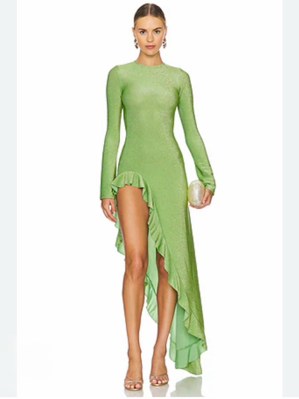 Asymmetric Ruffle Long-Sleeve Dress